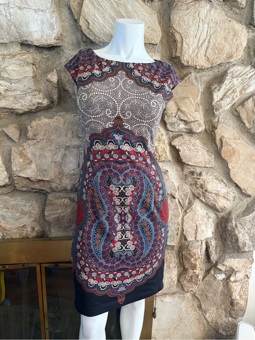 Maggy London Paisley-Print Cap-Sleeve Sheath Dress - Red & Blue